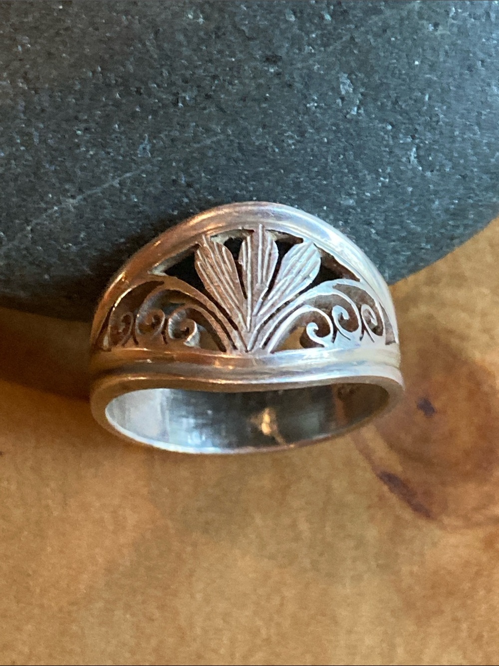 Sterling Floral Filigree Dome Ring - Silver